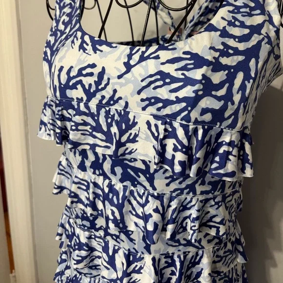 Blue & White Ruffled Tank Dress - Picture 2 of 3